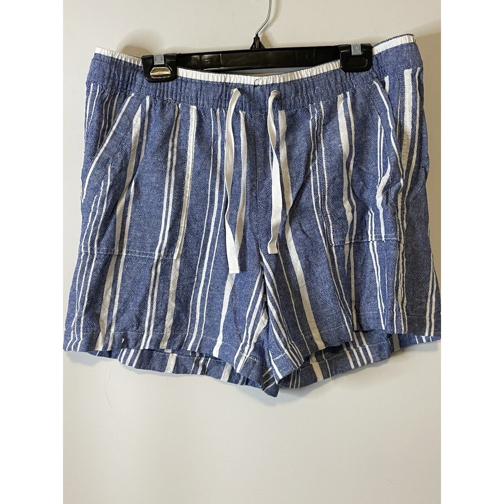 Nautica Shorts Womens L Blue White Stripe Linen Blend Drawstring Coastal Nautica